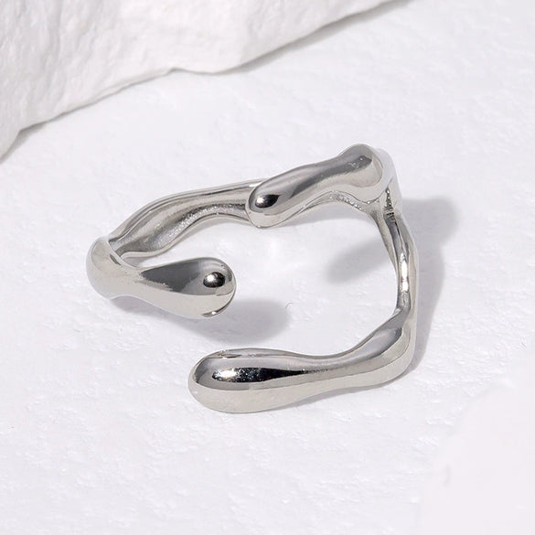 Wholesale Female Irregular Stainless Steel Open Ring With Geometric Pattern And Electroplating Treatment In Ins Style