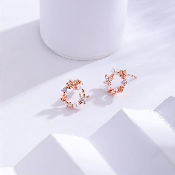 Wholesale Female Jewelry Copper Flower And Butterfly Earrings With Electroplating