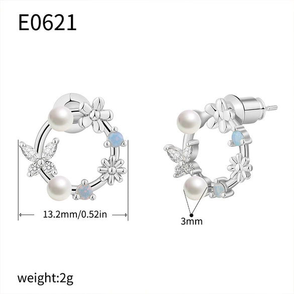 Wholesale Female Jewelry Copper Flower And Butterfly Earrings With Electroplating