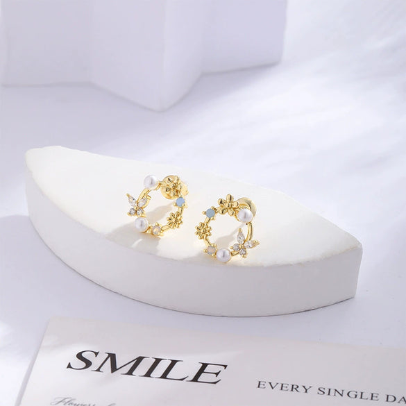 Wholesale Female Jewelry Copper Flower And Butterfly Earrings With Electroplating
