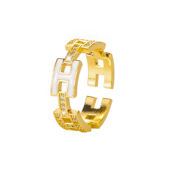 Wholesale Female Loose Ring In Light Luxury Style Copper Material Inlaid Zircon With Letters Numbers Text Pattern Enamel Craft