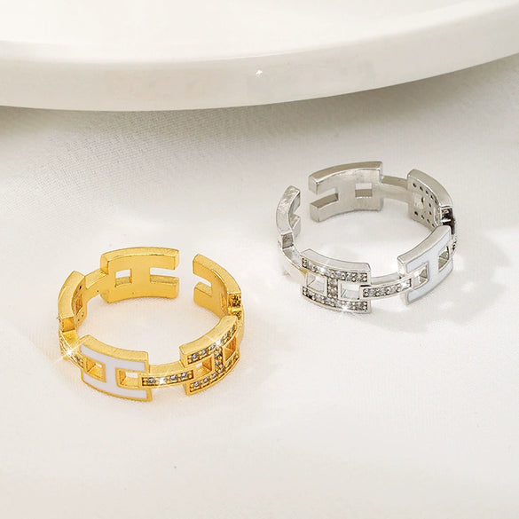 Wholesale Female Loose Ring In Light Luxury Style Copper Material Inlaid Zircon With Letters Numbers Text Pattern Enamel Craft