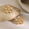 Wholesale Female Niche Fashion Simple High End Flower Shaped Zircon Stainless Steel Earrings With Electroplating