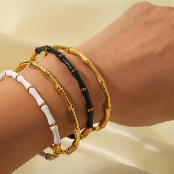 Wholesale Female Open C Shaped Titanium Steel And Stainless Steel Bamboo Bracelet With Electroplating Treatment