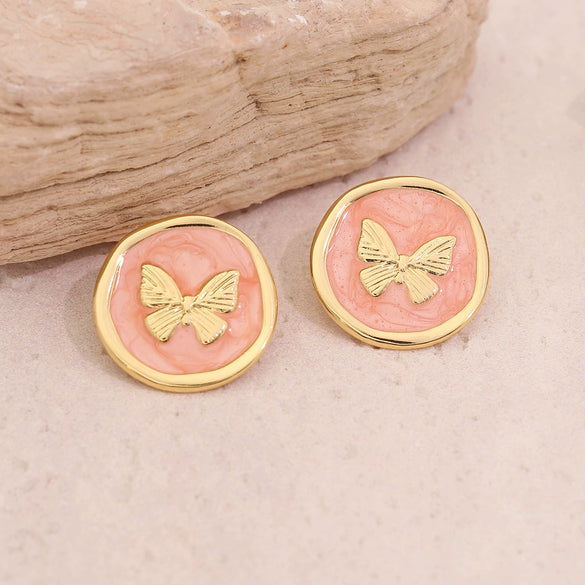 Wholesale Female Retro Butterfly Ear Studs In Medieval Style With Dripping Oil Process And Stainless Steel Material