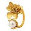 Wholesale Female Ring Brass Material Retro Flower Niche Design Inlaid Rubber Bead Electroplating Geometric Pattern
