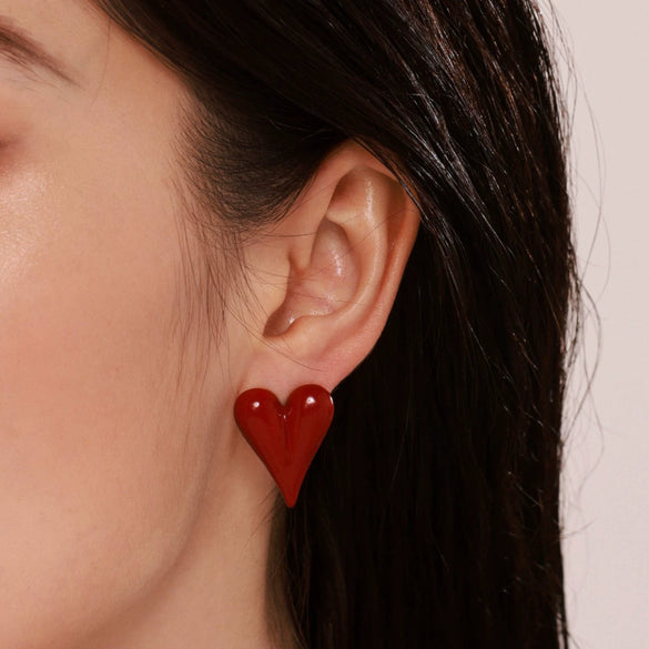 Wholesale Female Stainless Steel Heart Earrings With Glazed Peach Design Pvd Electroplating