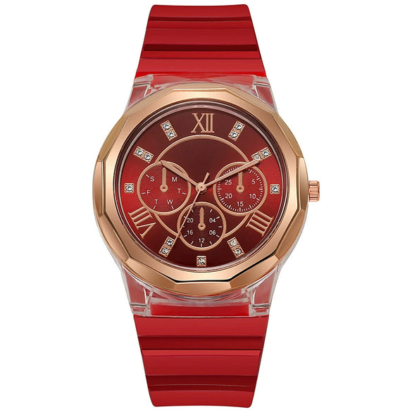 Wholesale Female Students' Fashion Silicone Watch With Rhinestones Round Dial And Sapphire Crystal Glass Mirror Luxury Leisure Style