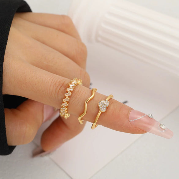 Wholesale Female Sweet Love Open Ring Two Piece Set In Alloy With Heart Shape And Electroplating