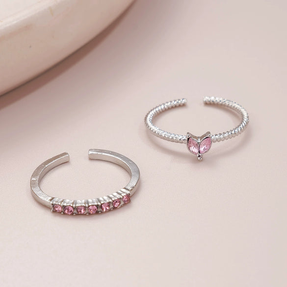 Wholesale Female Sweet Love Open Ring Two Piece Set In Alloy With Heart Shape And Electroplating