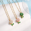 Wholesale Female Titanium Steel And Copper Ochain Necklace With Microinlaid Zircon Rotating Flower Pendant Light Luxury Style Electroplating Treatment