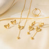 Wholesale Female Titanium Steel Electroplated Bow And Heart Pendant Necklace And Earrings Set With Oshaped Chain