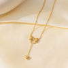 Wholesale Female Titanium Steel Electroplated Bow And Heart Pendant Necklace And Earrings Set With Oshaped Chain