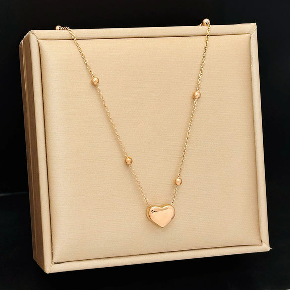 Wholesale Female Titanium Steel Love Heart Pendant Necklace With 18K Gold Electroplated Ball Chain And Niche Design Sense