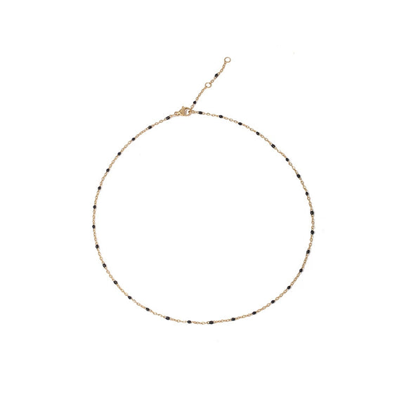 Wholesale Female Titanium Steel Necklace With Black And White Drop Glue And Geometric Pattern Copper Chain