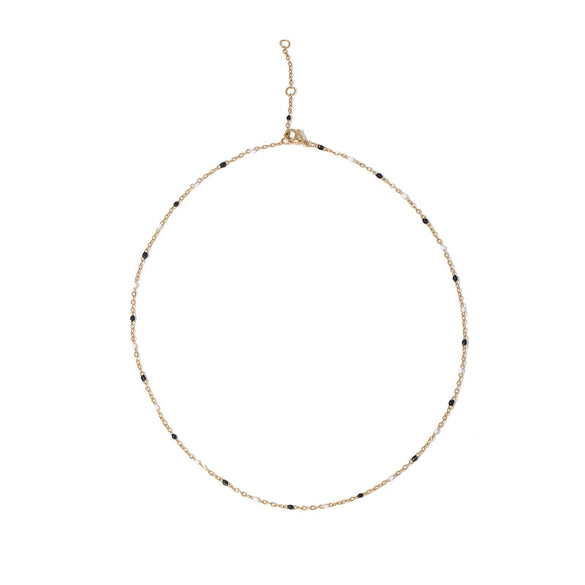 Wholesale Female Titanium Steel Necklace With Black And White Drop Glue And Geometric Pattern Copper Chain