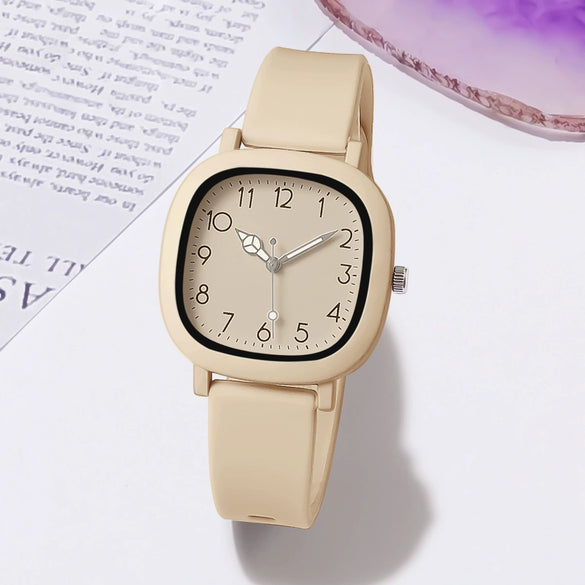 Wholesale Female Watch Alloy Case Silicone Strap Square Dial Retro Preppy Style Casual