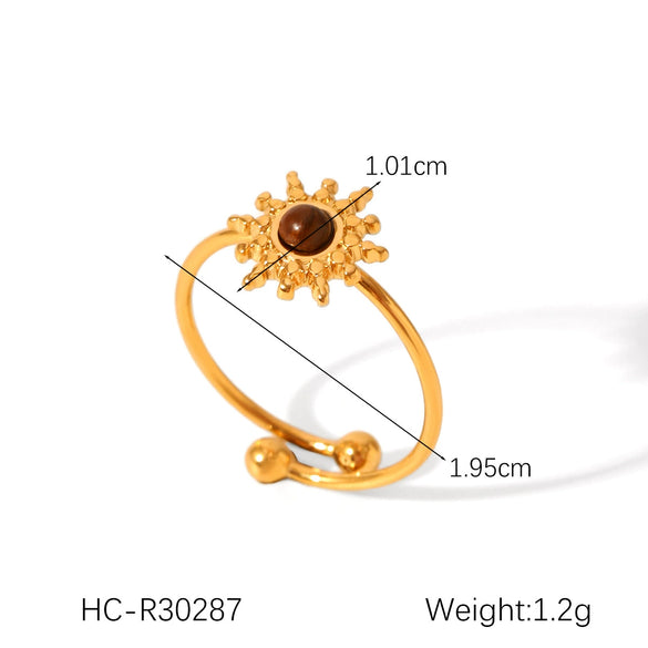 Wholesale Female's Retro Geometric Stainless Steel Ring Inlaid With Natural Tiger Eye Stone Set With Gemstones