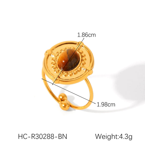 Wholesale Female's Retro Geometric Stainless Steel Ring Inlaid With Natural Tiger Eye Stone Set With Gemstones