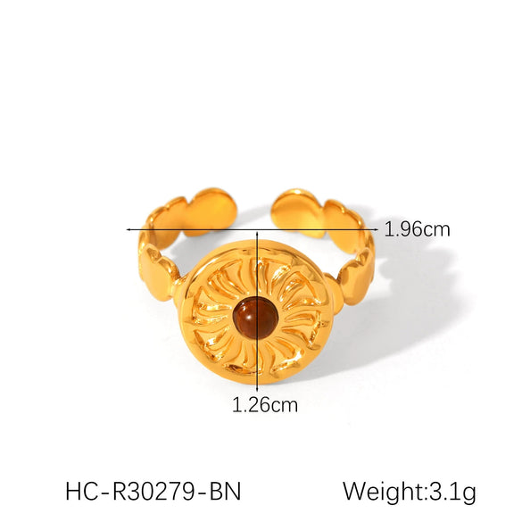 Wholesale Female's Retro Geometric Stainless Steel Ring Inlaid With Natural Tiger Eye Stone Set With Gemstones