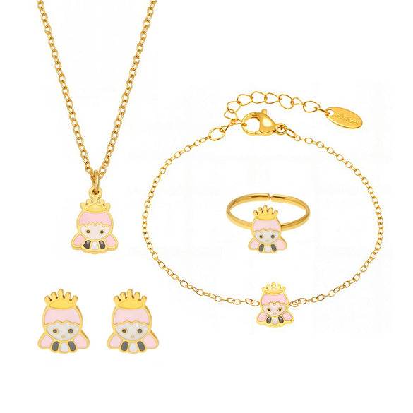 Wholesale Ferris Wheel Cartoon Girl Princess Design Stainless Steel And Titanium Steel Electroplated Jewelry Set For Children And Unisex