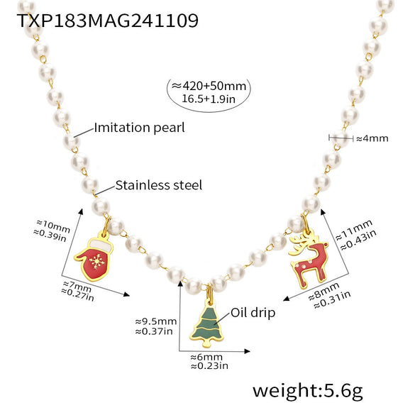 Wholesale Ferris Wheel Christmas Cute Cartoon Stainless Steel Electroplated Weight Glaze Pendant Necklace Bracelet Set For Women