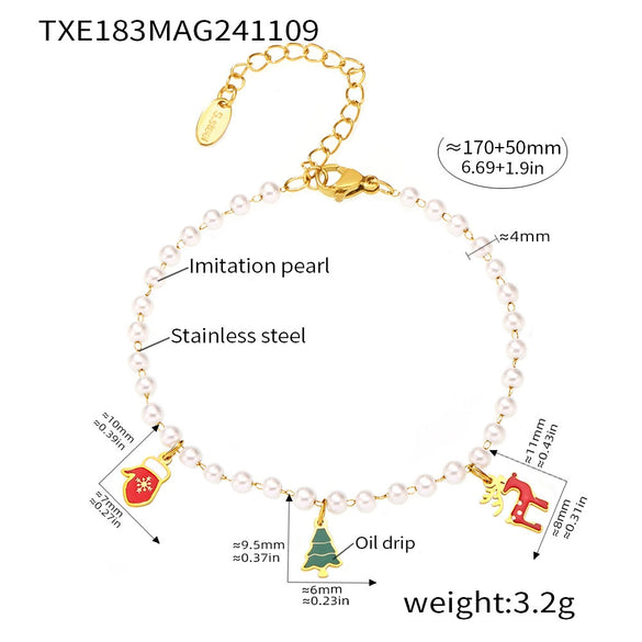 Wholesale Ferris Wheel Christmas Cute Cartoon Stainless Steel Electroplated Weight Glaze Pendant Necklace Bracelet Set For Women