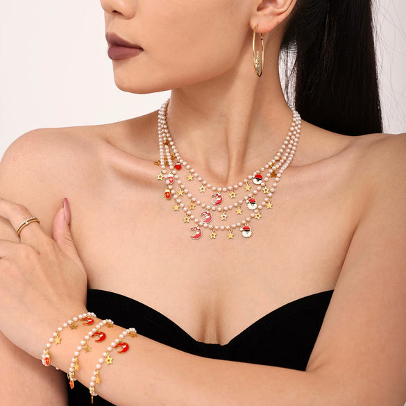 Wholesale Ferris Wheel Christmas Cute Cartoon Stainless Steel Electroplated Weight Glaze Pendant Necklace Bracelet Set For Women