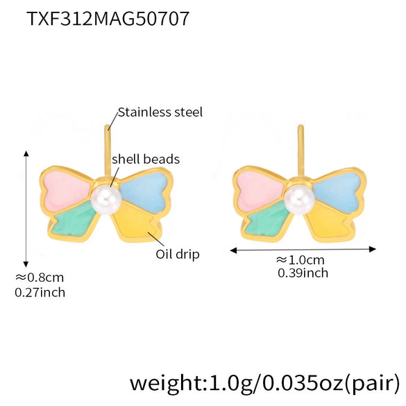 Wholesale Ferris Wheel Colorful Oil Dripping Bow Kids Jewelry Set Stainless Steel Enamel Glaze Geometric Electroplating