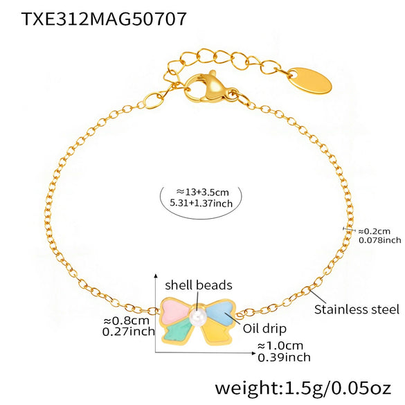 Wholesale Ferris Wheel Colorful Oil Dripping Bow Kids Jewelry Set Stainless Steel Enamel Glaze Geometric Electroplating