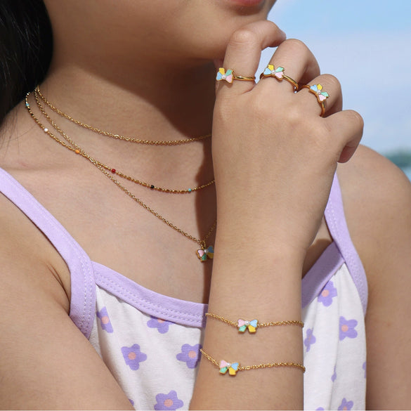 Wholesale Ferris Wheel Colorful Oil Dripping Bow Kids Jewelry Set Stainless Steel Enamel Glaze Geometric Electroplating