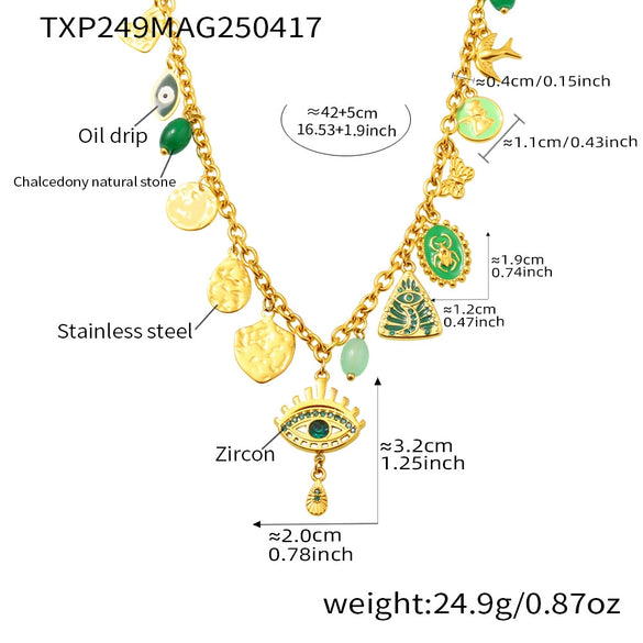 Wholesale Ferris Wheel Devil's Eye Multiaccessory Necklace And Bracelet Set For Women Fashion Stainless Steel And Titanium Steel Electroplated Jewelry