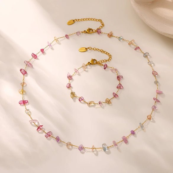 Wholesale Ferris Wheel Dopamine Crystal Stainless Steel Chain Clavicle Necklace And Bracelet For Women In Light Luxury Style With Electroplating