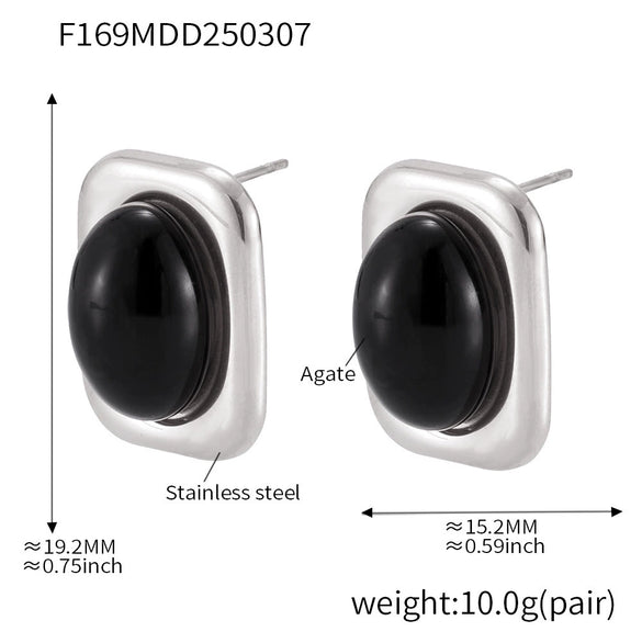 Wholesale Ferris Wheel Earrings And Necklace Set For Women Made Of Stainless Steel And Black Onyx With Titanium Steel Pendant And 18K Real Gold Electroplating