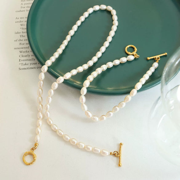 Wholesale Ferris Wheel Elegant Freshwater Pearl And Stainless Steel Electroplated Necklace Bracelet Earrings Set For Women