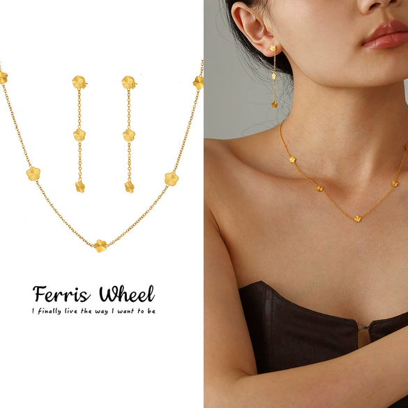 Wholesale Ferris Wheel Flower Clavicle Chain Earrings Set Elegant Fashion Jewelry Electroplated Stainless Steel