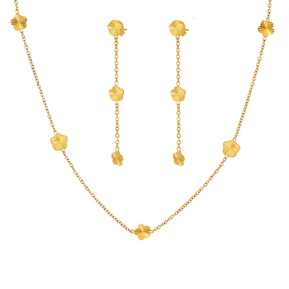 Wholesale Ferris Wheel Flower Clavicle Chain Earrings Set Elegant Fashion Jewelry Electroplated Stainless Steel