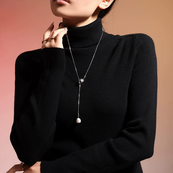 Wholesale Ferris Wheel French Tassel Imitation Pearl Long Sweater Chain Titanium Steel Geometric Electroplated Unisex Jewelry Accessories