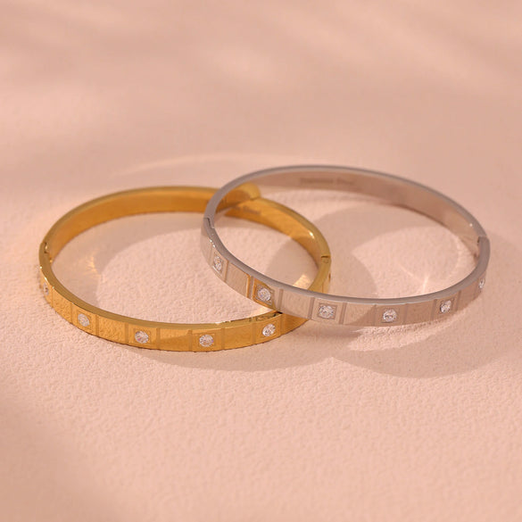 Wholesale Ferris Wheel Geometric Fashion Stainless Steel Electroplated 8K Real Gold Colorpreserving Inlaid Diamond Bracelet For Women