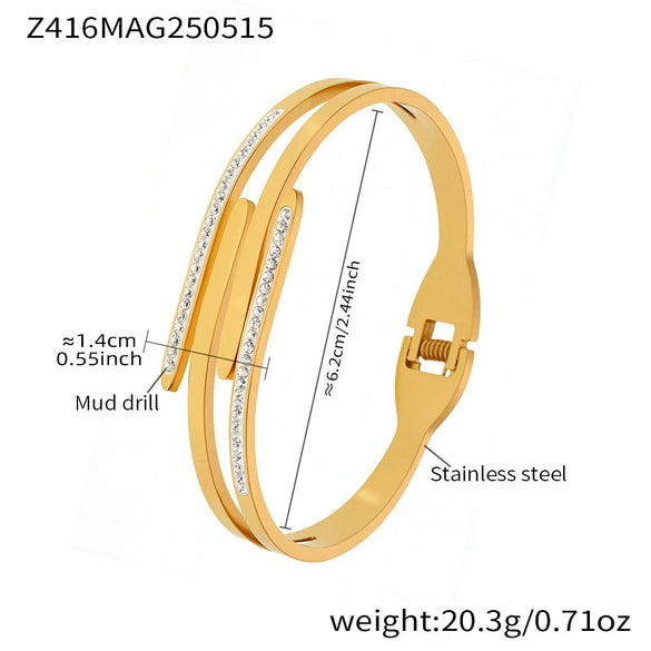 Wholesale Ferris Wheel Geometric Fashion Stainless Steel Zircon Goldplated Bracelet Hand Jewelry
