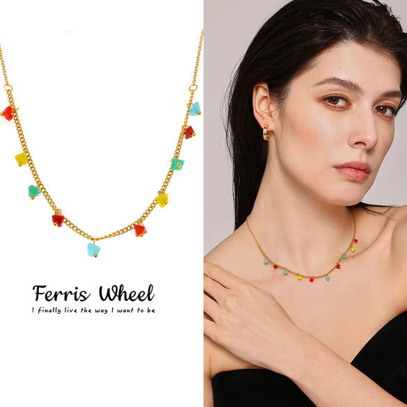 Wholesale Ferris Wheel Geometric Minimalist Electroplated Titanium Steel Necklace Unisex