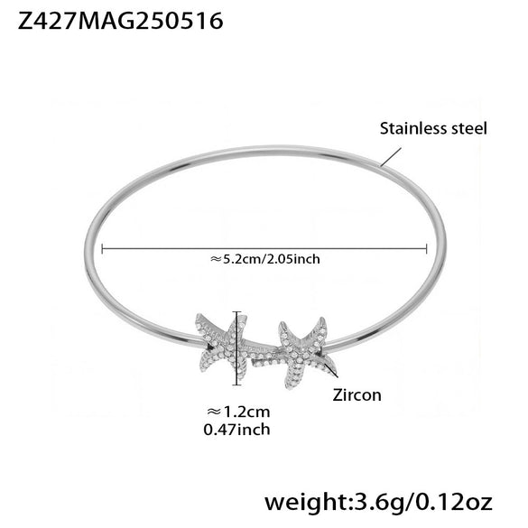 Wholesale Ferris Wheel Geometric Stainless Steel And Zircon Electroplated Elastic Open Bracelet For Women