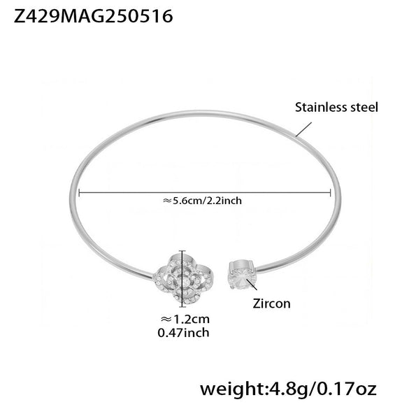 Wholesale Ferris Wheel Geometric Stainless Steel And Zircon Electroplated Elastic Open Bracelet For Women