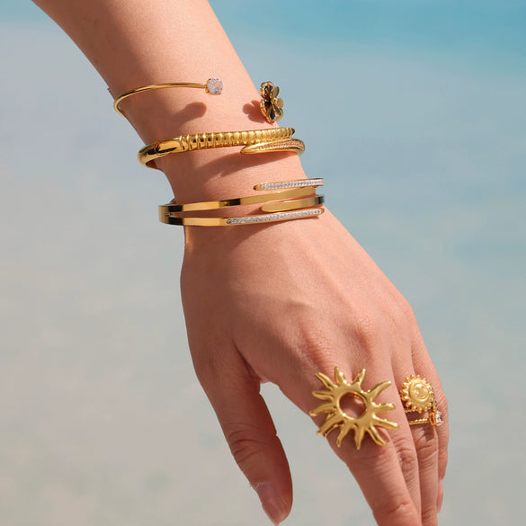 Wholesale Ferris Wheel Geometric Stainless Steel And Zircon Electroplated Elastic Open Bracelet For Women