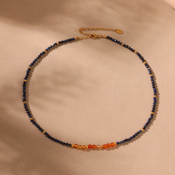 Wholesale Ferris Wheel Geometric Stainless Steel Lapis Lazuli Agate Beaded Electroplated Necklace For Women