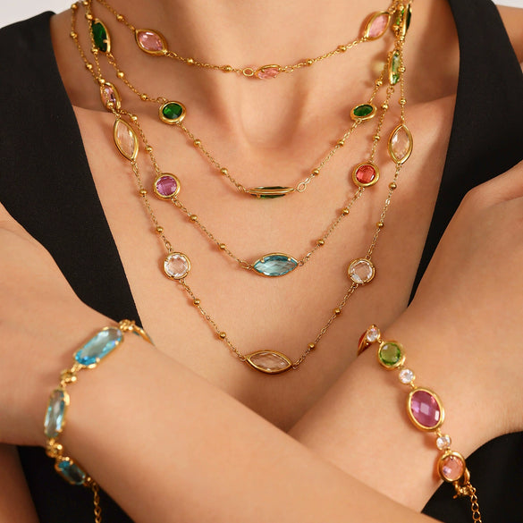 Wholesale Ferris Wheel Geometric Zircon Stainless Steel And Titanium Steel Electroplated Necklace For Ladies