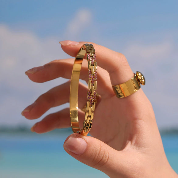 Wholesale Ferris Wheel Great Wall Grain Diamondencrusted Flash Buckle Bracelet Stainless Steel Zircon 18K Gold Plated Fashion Geometric Jewelry