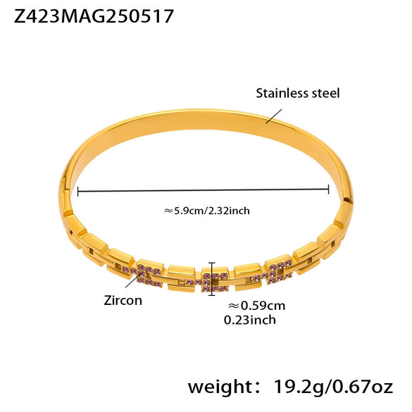 Wholesale Ferris Wheel Great Wall Grain Diamondencrusted Flash Buckle Bracelet Stainless Steel Zircon 18K Gold Plated Fashion Geometric Jewelry