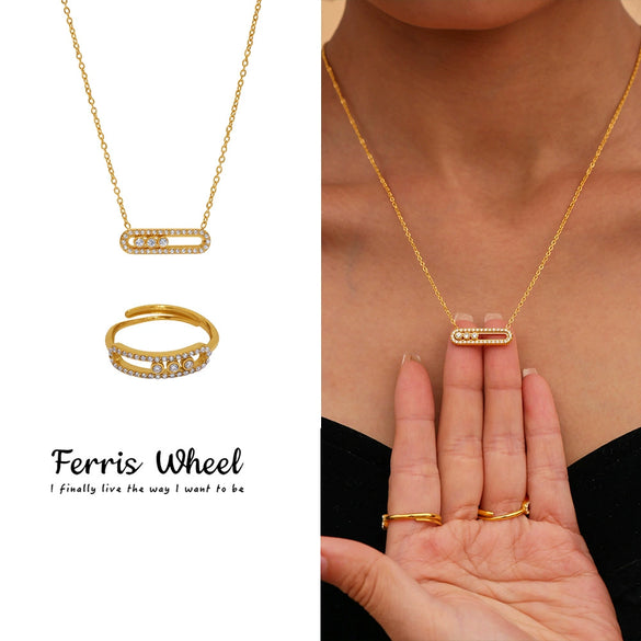 Wholesale Ferris Wheel Jewelry Set For Women And Men Stainless Steel And Titanium Steel Cnc Inlaid Zircon Three Diamond Necklace And Ring Electroplated
