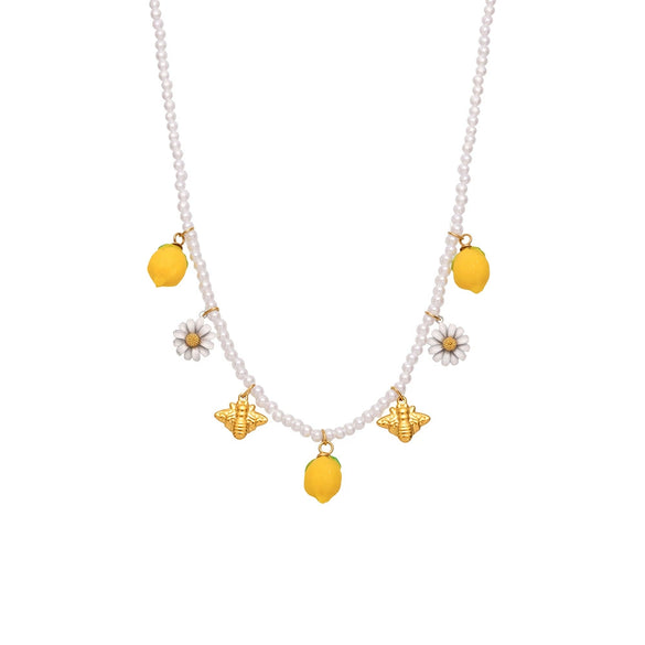 Wholesale Ferris Wheel Lemon Geometric Pendant Stainless Steel And Titanium Steel Electroplated Necklace And Jewelry Set For Women